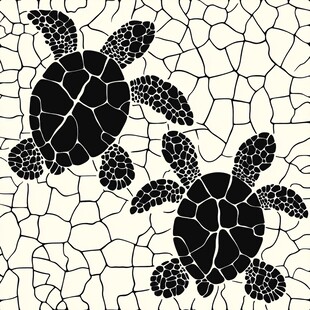 双龟图案 简约黑白裂纹风格
