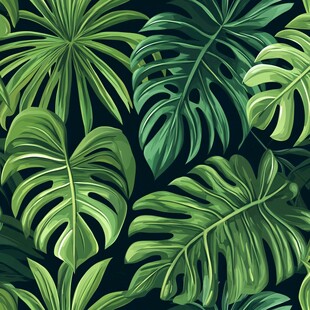 热带植物叶片无缝图案
