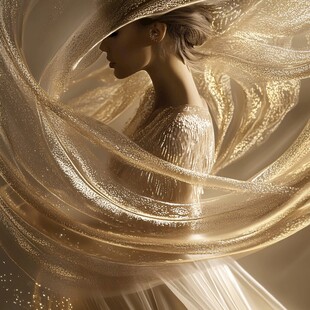 金色纱幔中的优雅女性