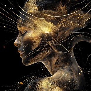 梦幻金色线条勾勒的人像