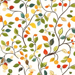 多彩树叶花卉无缝图案