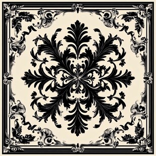 黑白复古花纹方形装饰图案