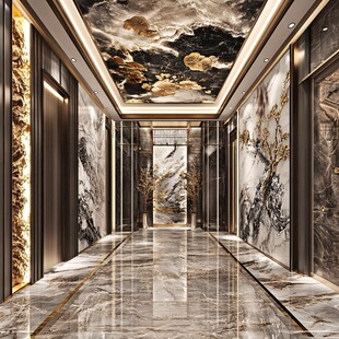 奢华中式风大理石装饰走廊