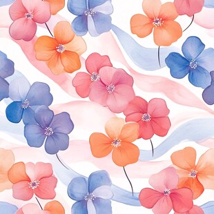 水彩花卉波浪图案背景