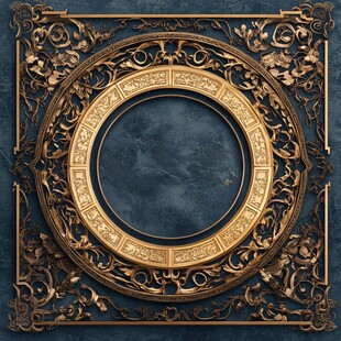 复古金色雕花圆形装饰框