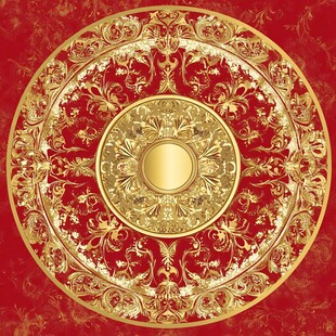 红色背景金色圆形花纹图案