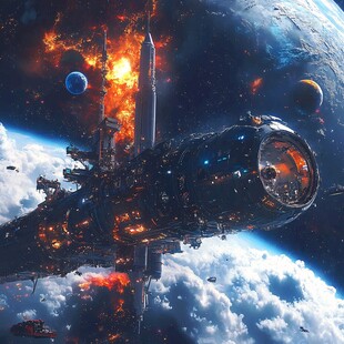 星际激战中的未来太空站