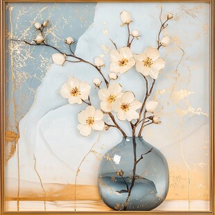 蓝瓶白花装饰画艺术美感