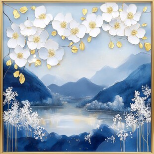 蓝白山水间的繁花景致