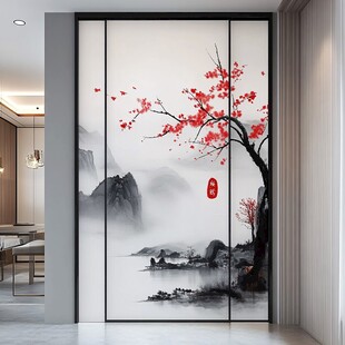 中式水墨梅花移门装饰画