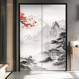 中式山水墨韵衣柜门装饰