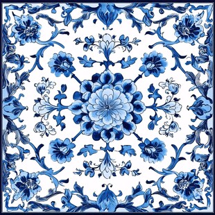 中式蓝白青花瓷花纹图案