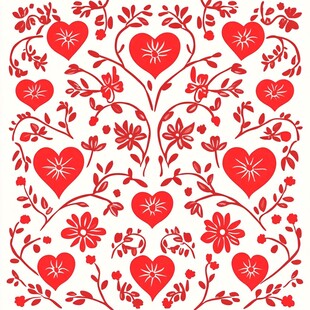 红色爱心花卉图案设计