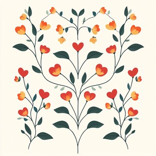 手绘多彩花卉植物图案