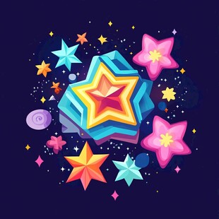 梦幻多彩星星插画图案