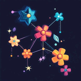 梦幻花朵星空插画图案