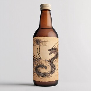 古风龙纹棕色瓶装饮品