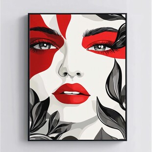 红白妆容女性艺术插画