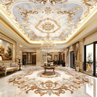 奢华欧式客厅天花板与地面