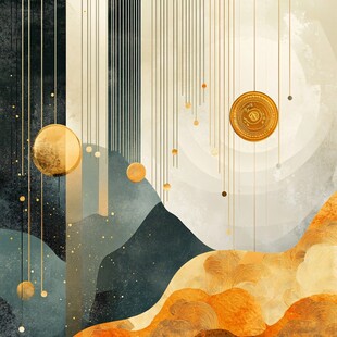 梦幻金韵山水抽象艺术图景