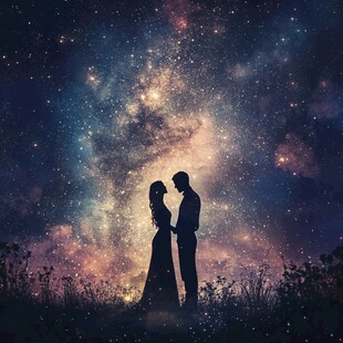 星空下的恋人剪影