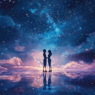 星空下的恋人剪影