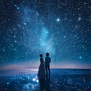 星空下的浪漫情侣剪影