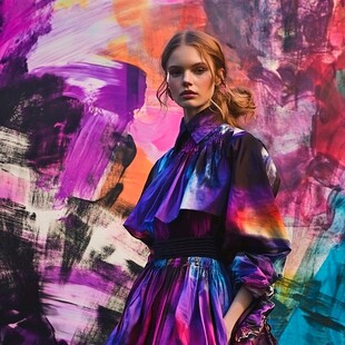 多彩时尚模特与艺术背景