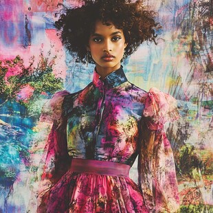 多彩印花裙模特时尚写真