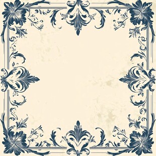 复古蓝花纹边框装饰图案