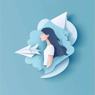 纸艺少女与纸飞机的梦幻画面