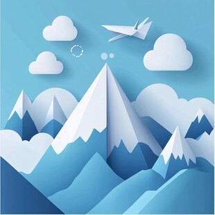 纸飞机飞越蓝色山脉