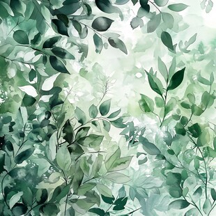 水彩绿叶清新自然背景图