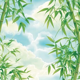 蓝天白云下的翠绿竹林