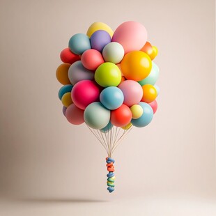 多彩气球束悬浮梦幻场景