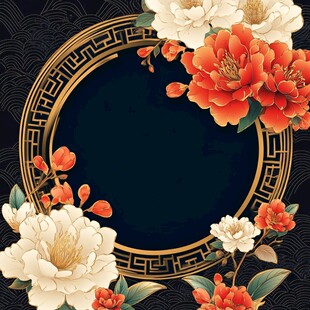 中式花卉边框图案设计