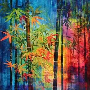 梦幻多彩竹林艺术画作