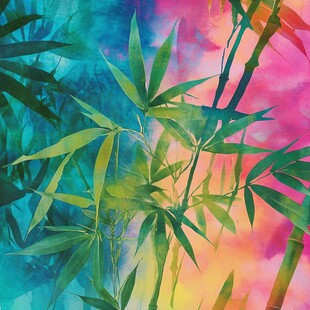 梦幻多彩竹林水彩画