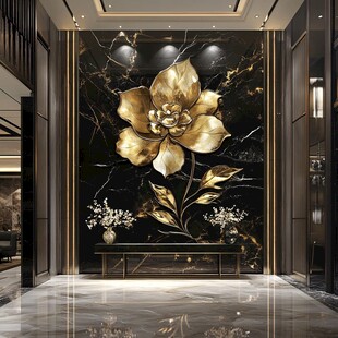 奢华黑金花卉玄关装饰画