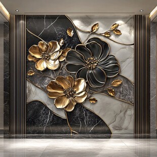 奢华金属花卉大理石背景墙