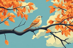 枝头秋鸟