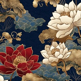 中式古典莲花云纹图案