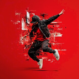 激情街舞者红色背景酷炫瞬间