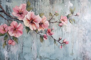 复古风粉色花卉装饰画