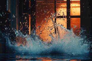 水花飞溅的室内光影瞬间