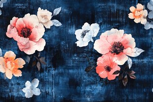 蓝色背景花卉图案设计