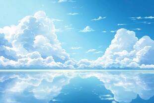 梦幻蓝天云海水面景象