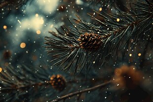 冬日松枝上的梦幻松果