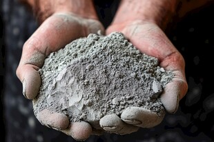 双手捧起的灰色粉末