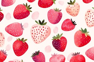 草莓水彩风无缝图案背景